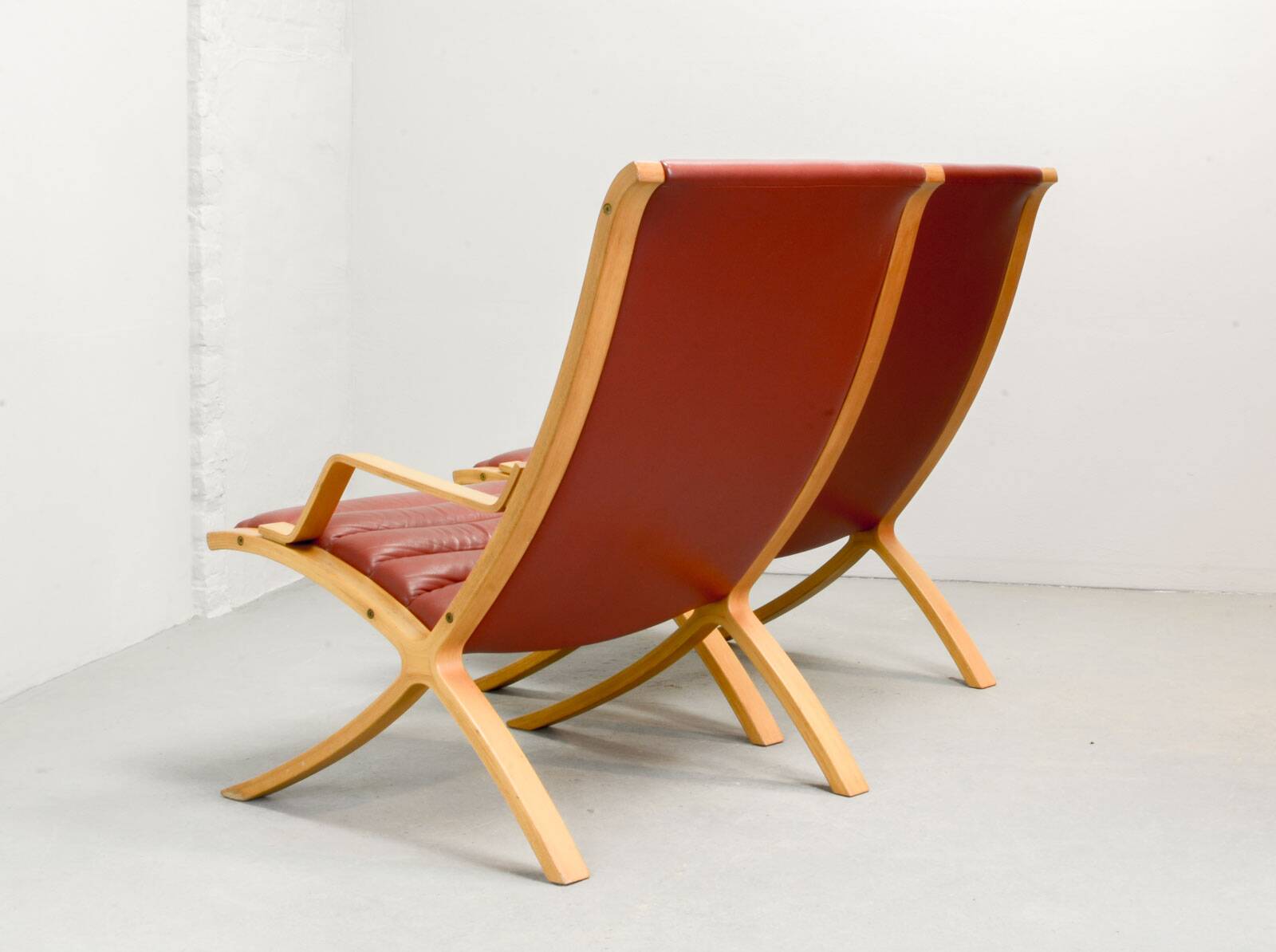 Padded Red Leather High Back AX Lounge Chairs by Hvidt and Molgaard Nielsen