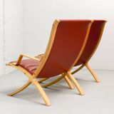 Padded Red Leather High Back AX Lounge Chairs by Hvidt and Molgaard Nielsen
