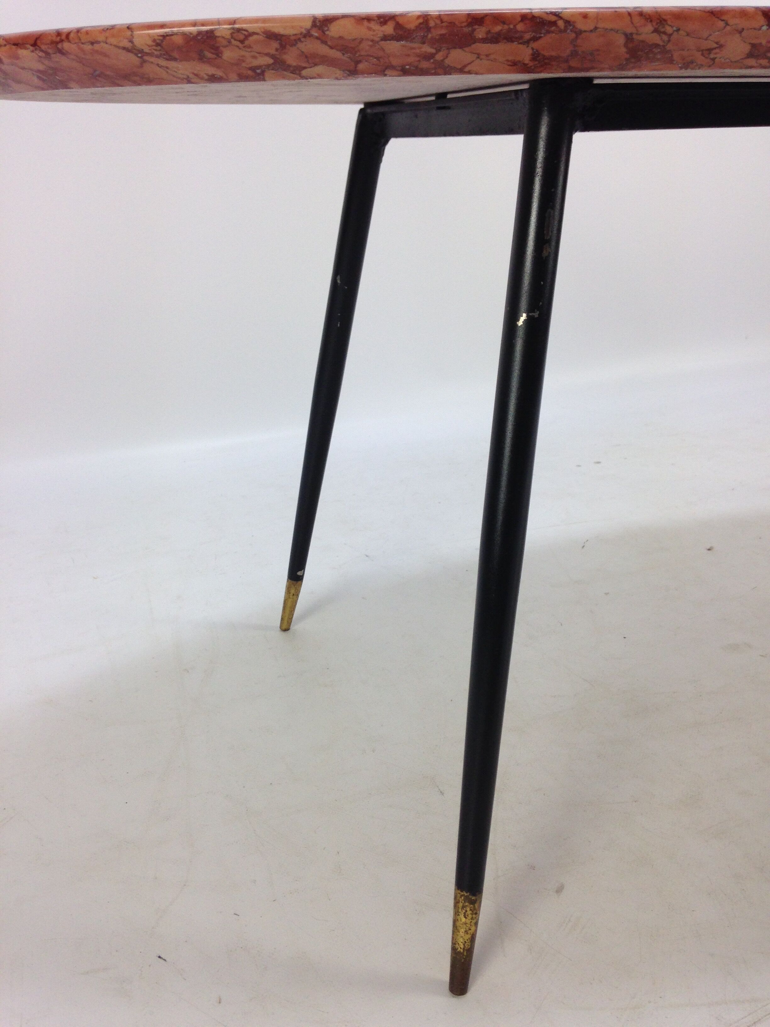 Italian Midcentury Coffee Table with Marble Top and Brass Feet, 1950s