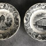 Set of 6 antique choisy-le-roi earthenware plates with grisaille decoration