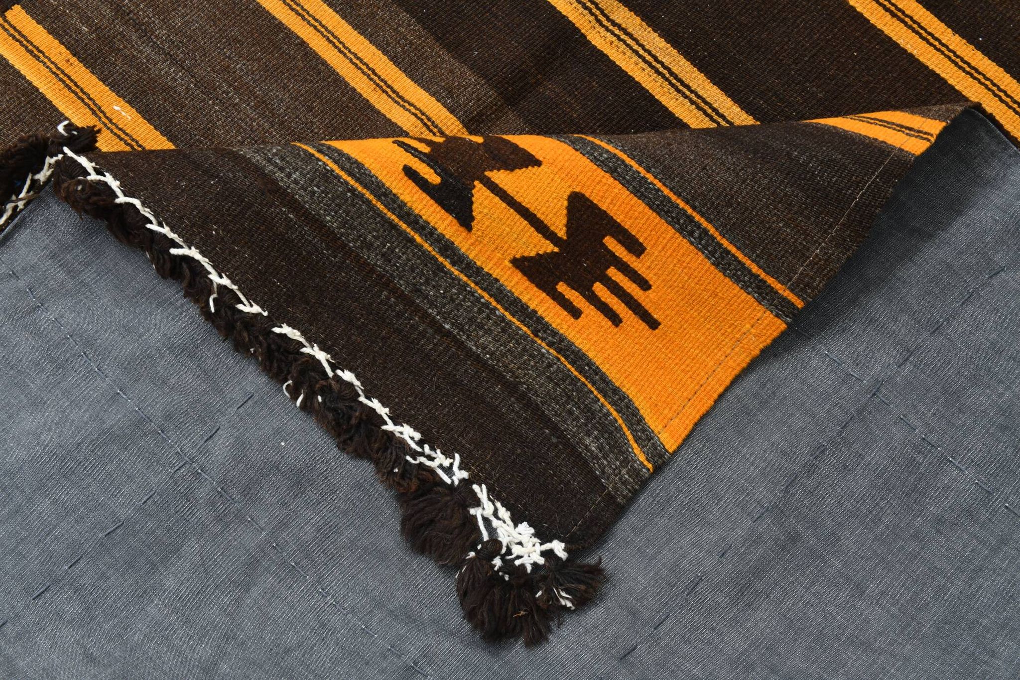 Tapis Kilim vintage rayé orange et marron 6x9, 172x291 cm