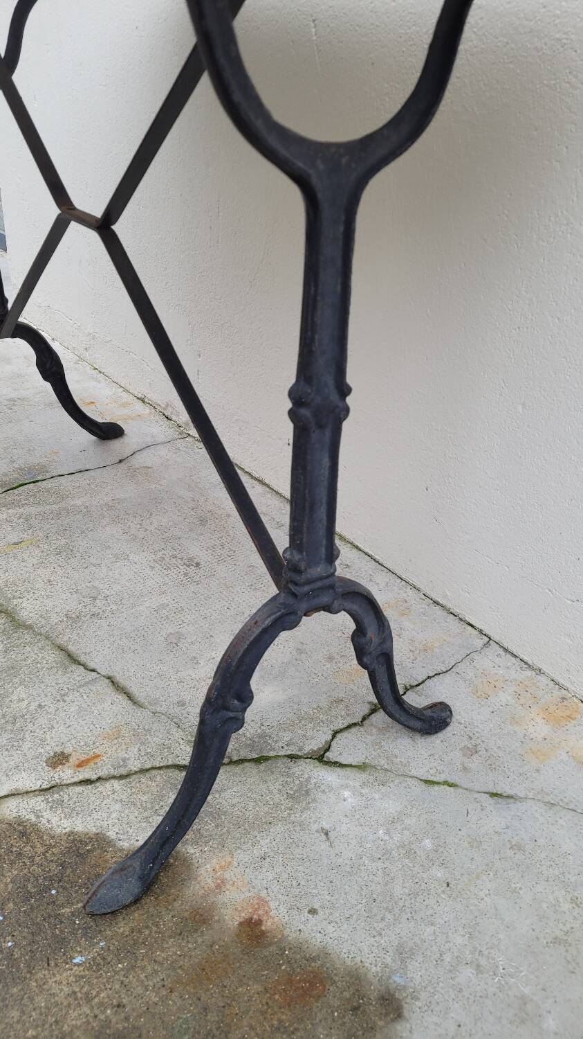 Antique cast iron bistro table with oval marble top