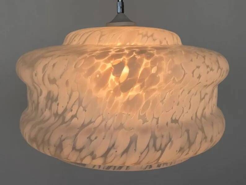 Design White art glass pendant by Karel Volf, Czechoslovakia, 1970s