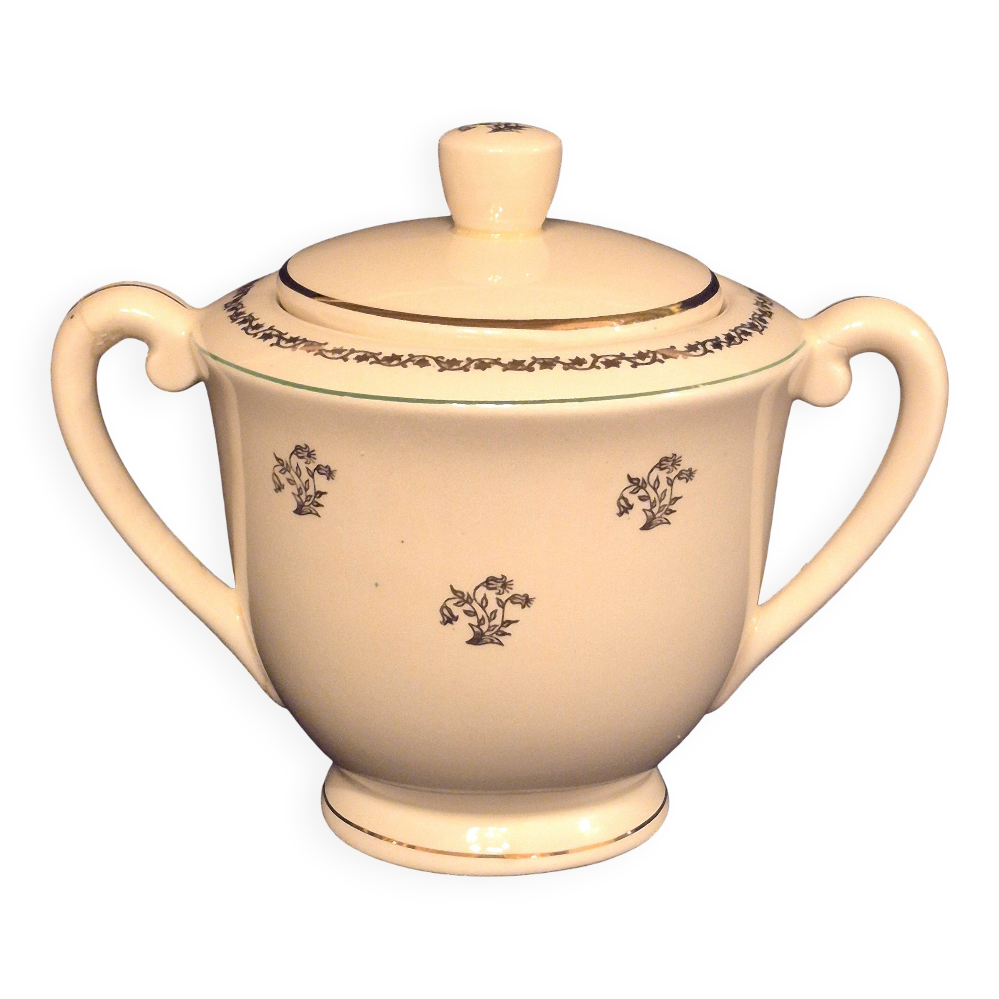 Antique sugar bowl, in Gien earthenware, Model Valence A040