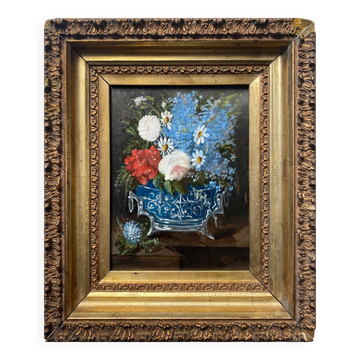 Hsp painting "still life with wild flowers" 19th century signed bournay + frame