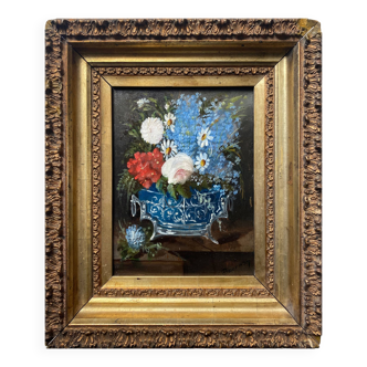 Hsp painting "still life with wild flowers" 19th century signed bournay + frame