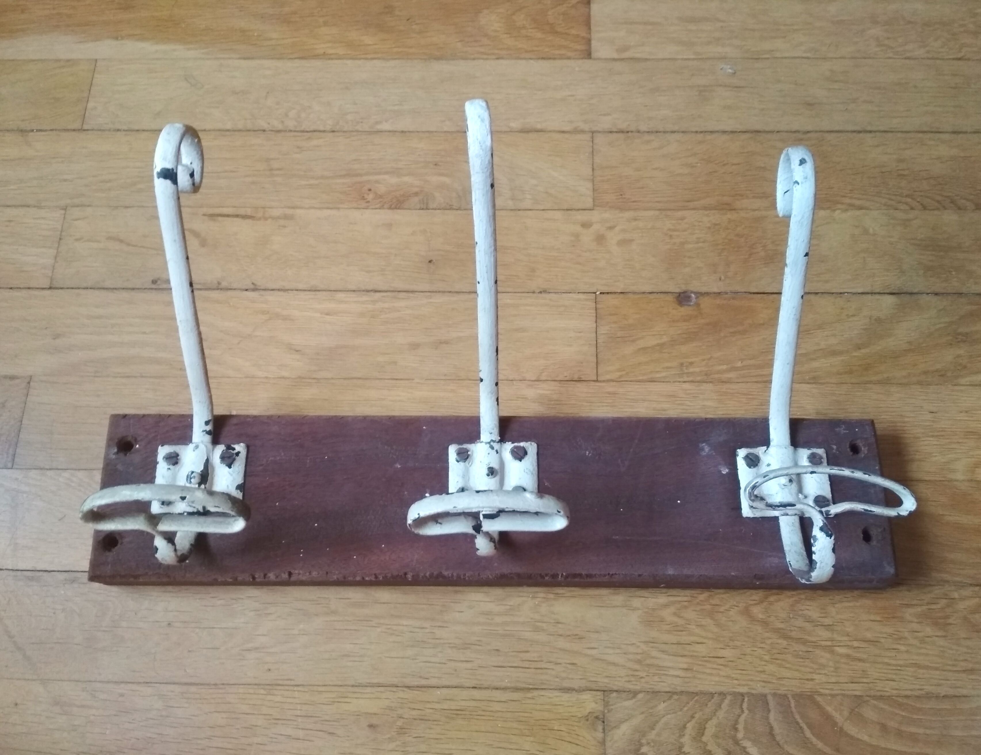 Antique vintage wooden and metal door coat-door country house coat-3 hooks