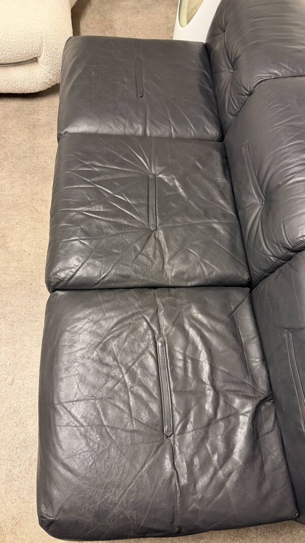 Canapé cuir 3 place + angle style Jacques Charpentier