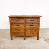 Vintage industrial wooden workbench with drawers