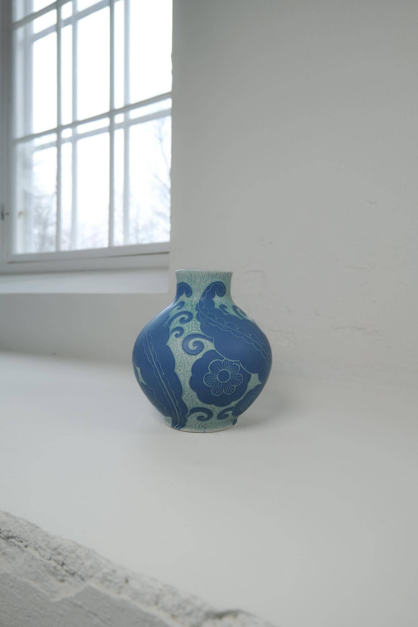 Art Deco Vase Grand Gustavsberg Sgraffito Josef Ekberg, Sweden, 1922