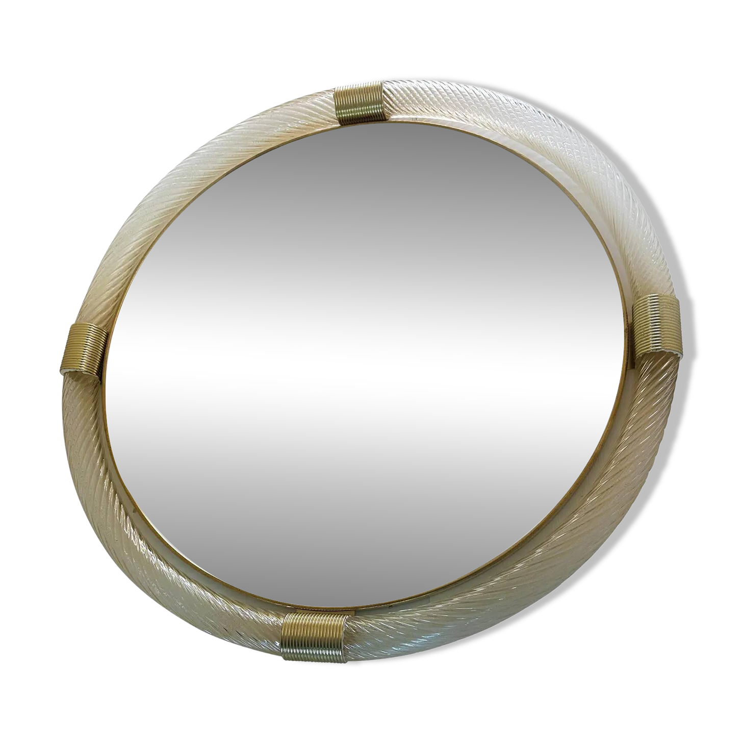 Round Torciglione Gold Murano Glass Wall Mirror by Simoeng for Simoeng