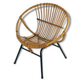 Fauteuil rotin corbeille vintage