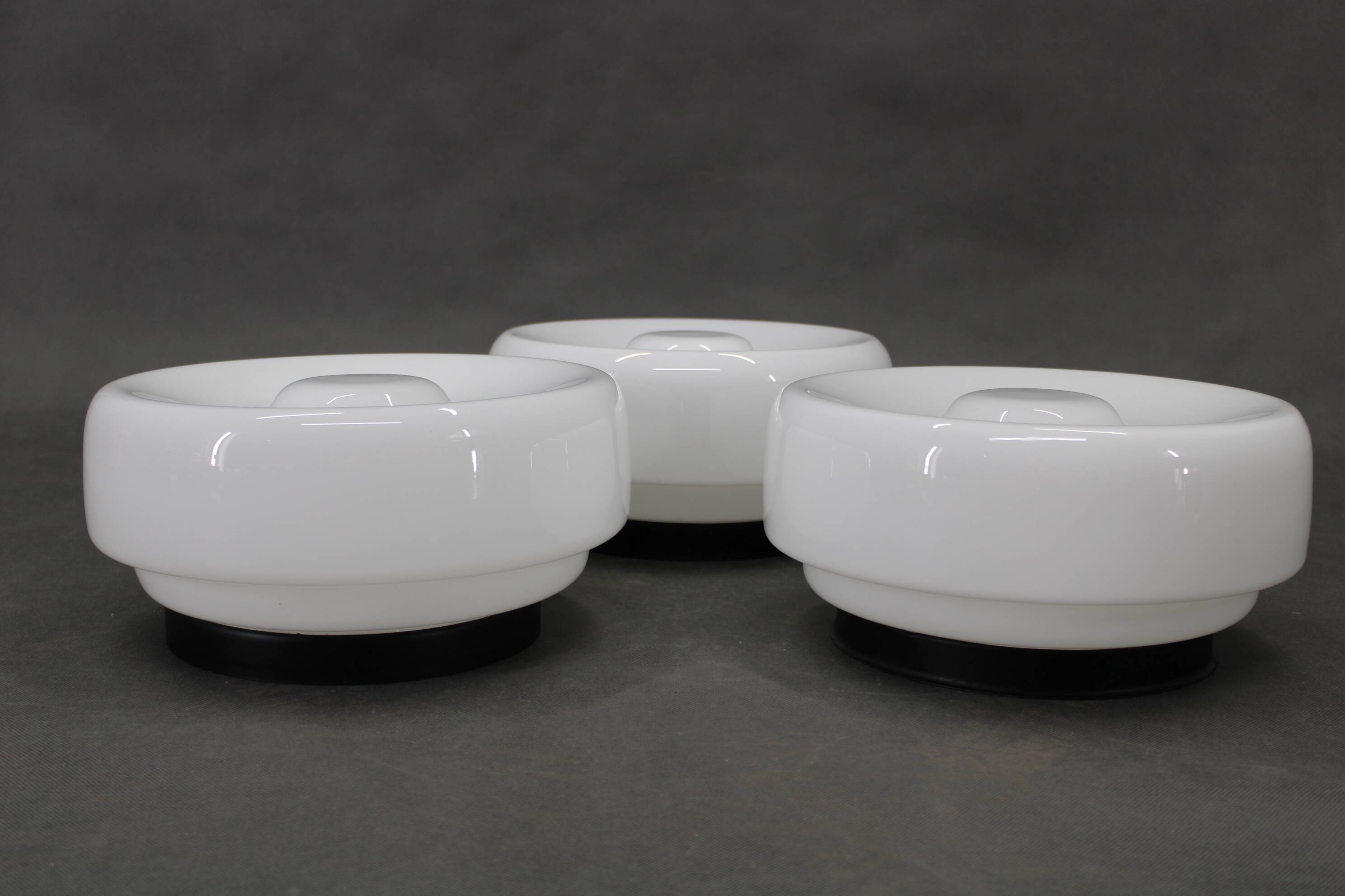 Set of Three Mid-Century Black Flush Mount Lights, 1970s