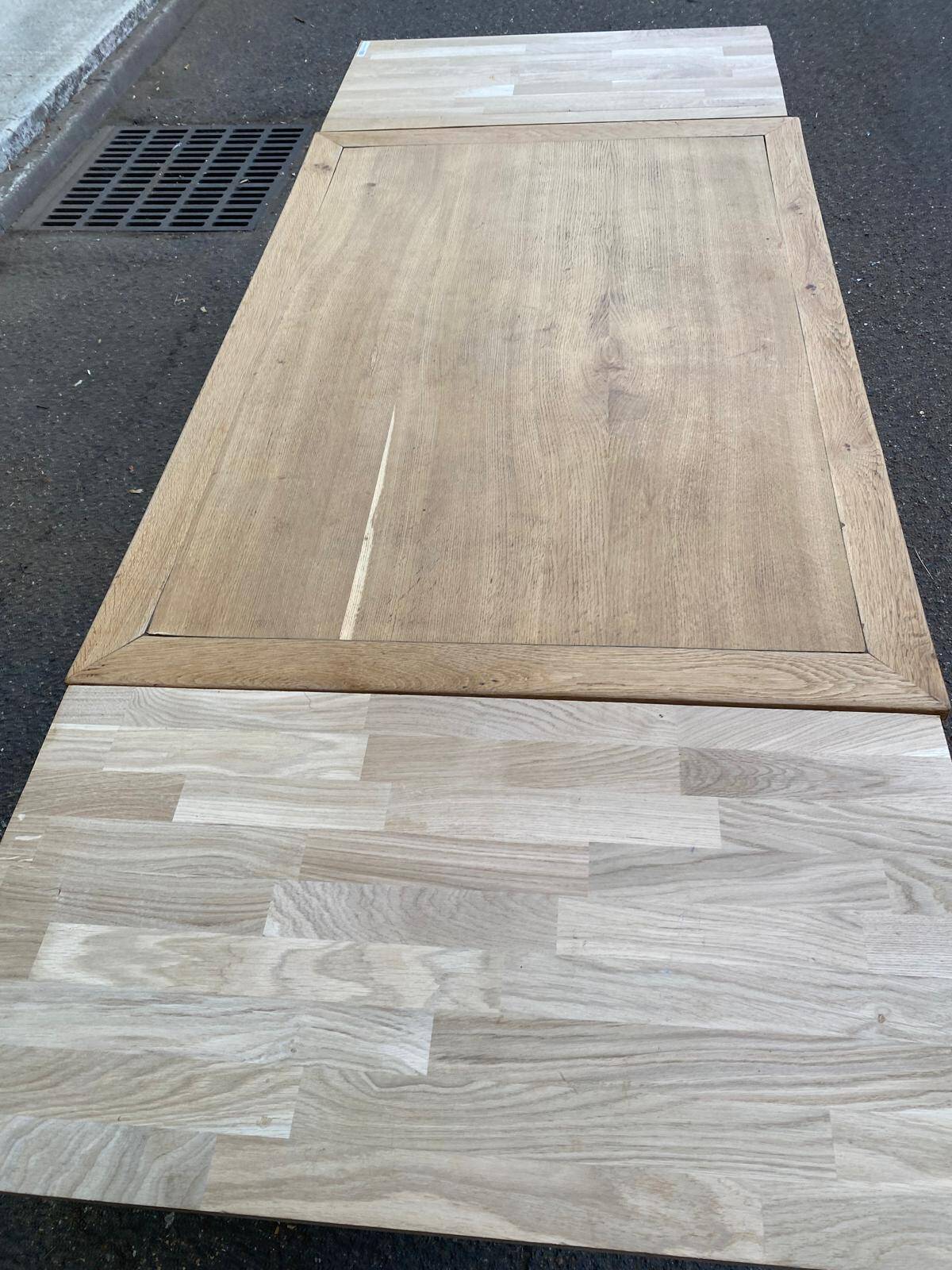Extensible farmhouse dining table stripped in raw solid oak 1950
