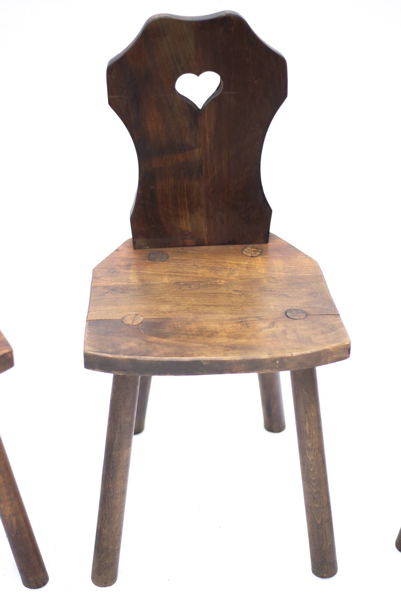 Set of 3 vintage brutalist mountain chairs, wooden chair, chalet