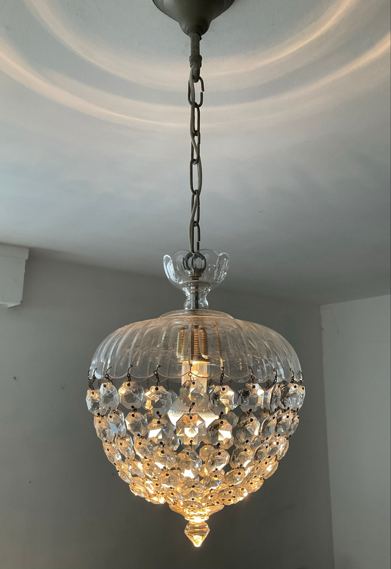 Antique crystal basket chandelier with pendants