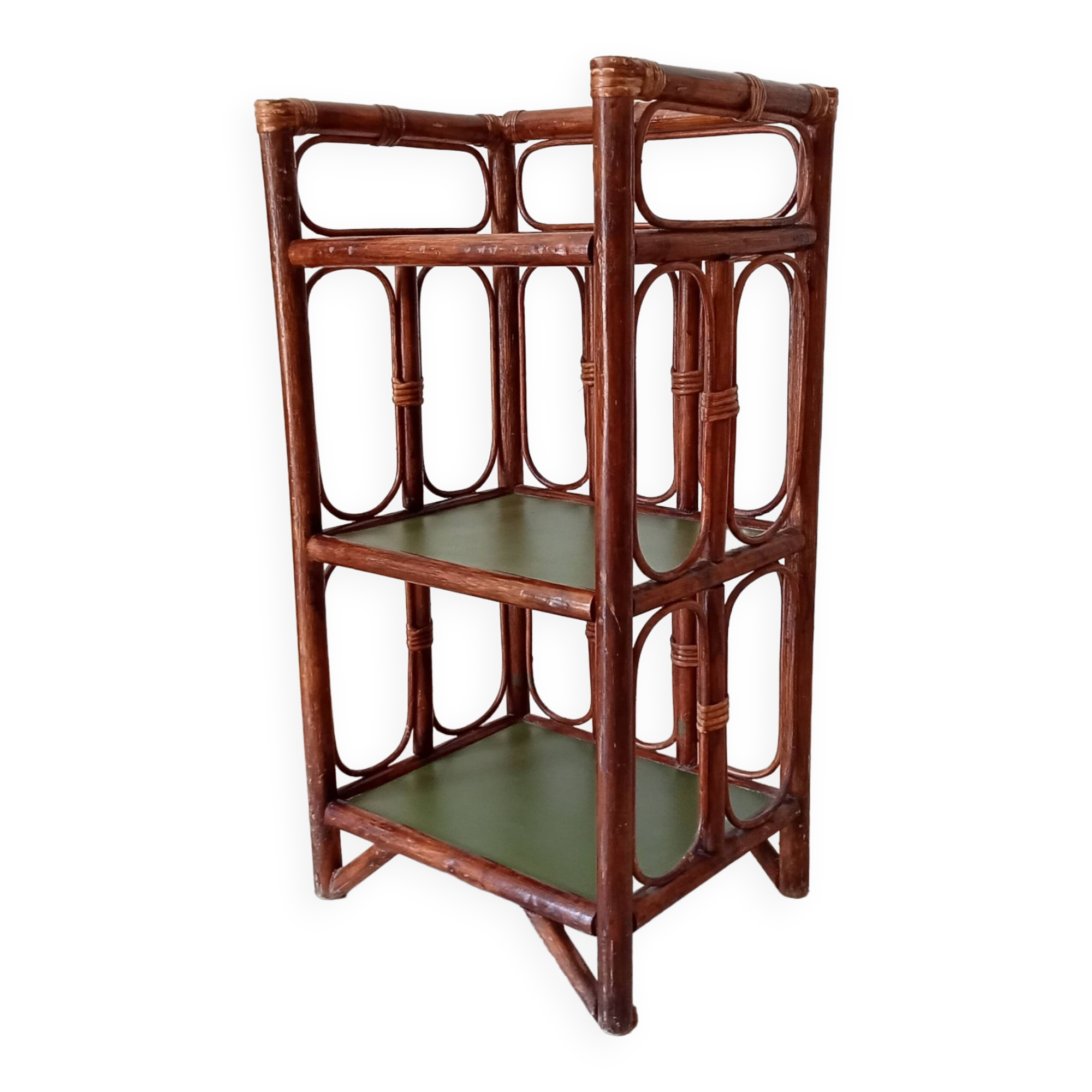 Vintage stand shelf in bamboo and rattan