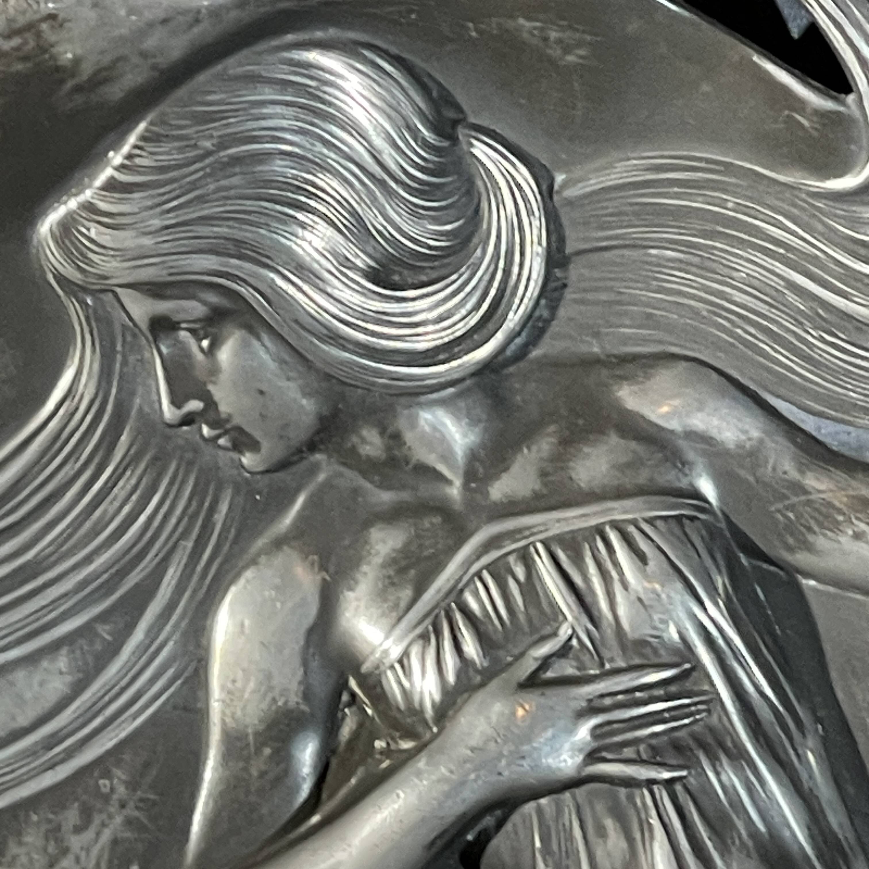 WMF "Woman with Irises" No. 290 Art Nouveau openwork tray, silver-plated metal, ca 1906