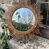 Vintage rattan sun mirror