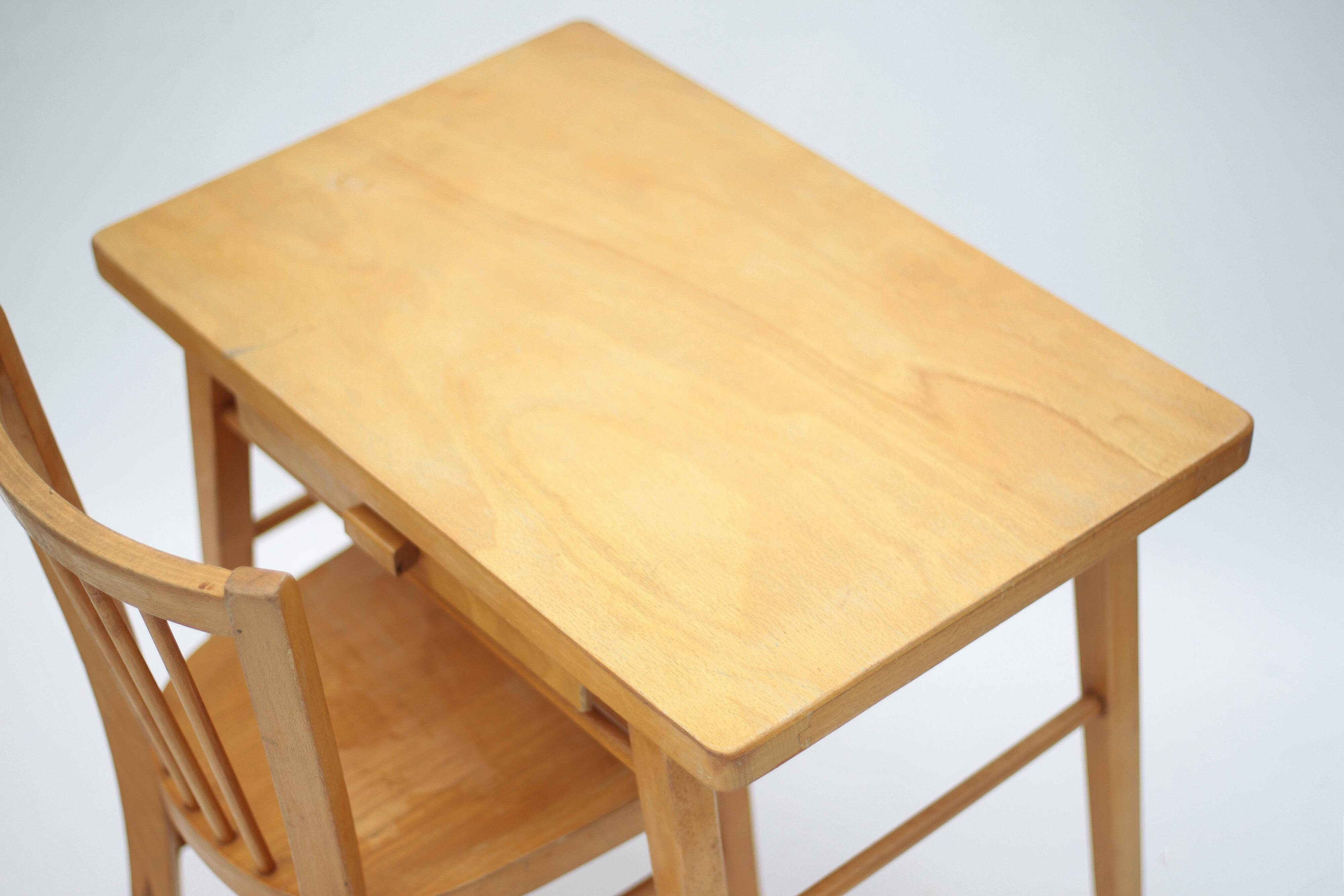 Baumann vintage desk, children's wooden desk with chair, desk with drawers.