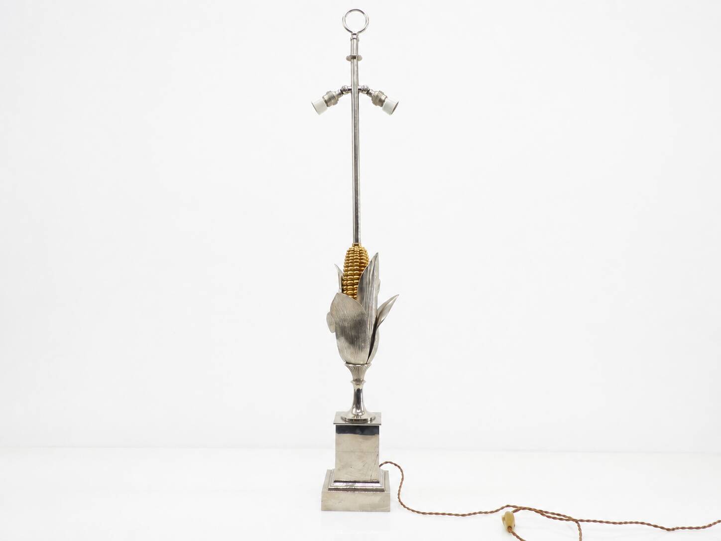 Lamp base Corn ears Maison Charles in silvered bronze 1970