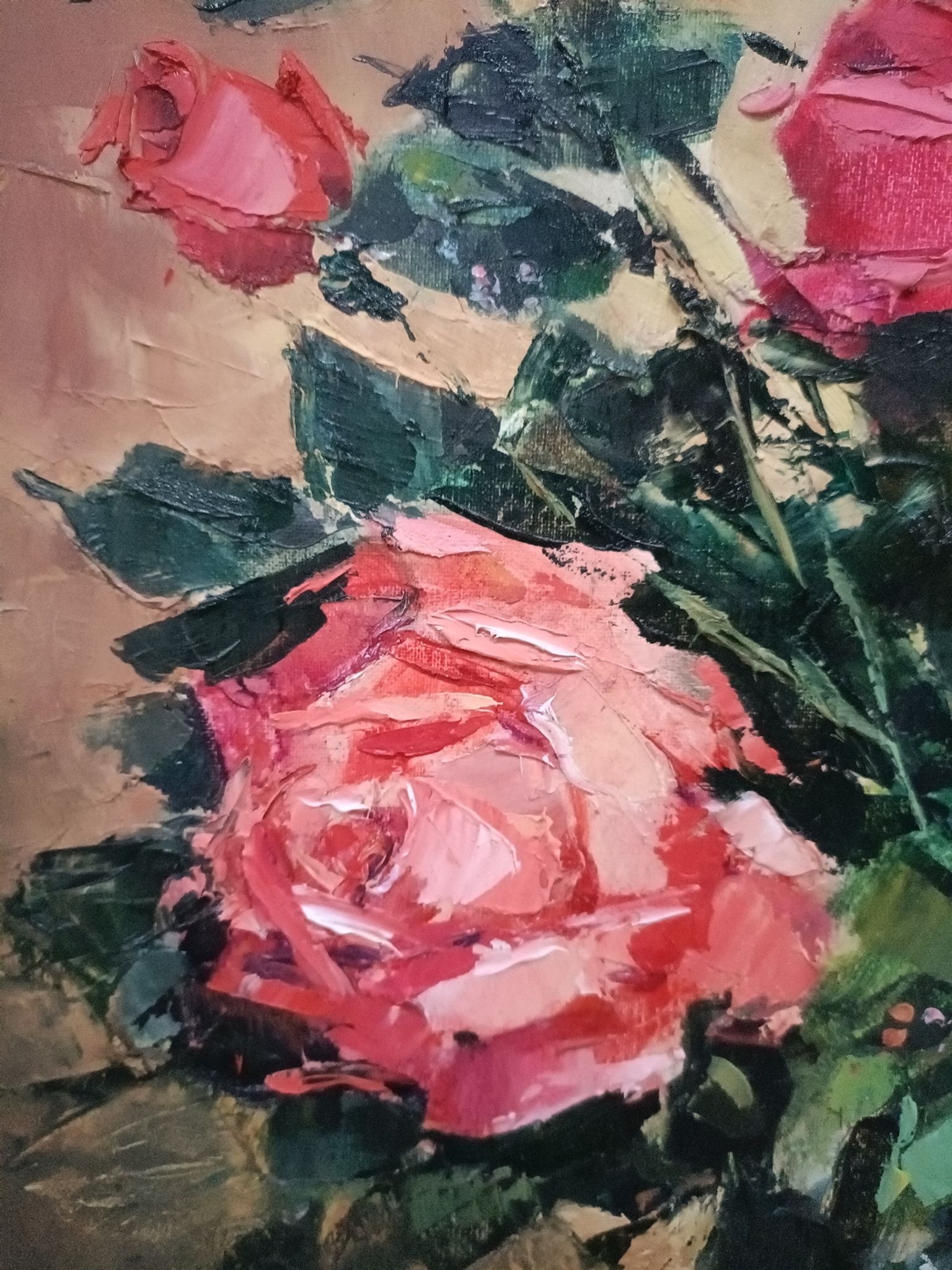 Painting on canvas with a knife, vase and cut flowers, Léon Gasser dit Mas