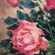Painting on canvas with a knife, vase and cut flowers, Léon Gasser dit Mas
