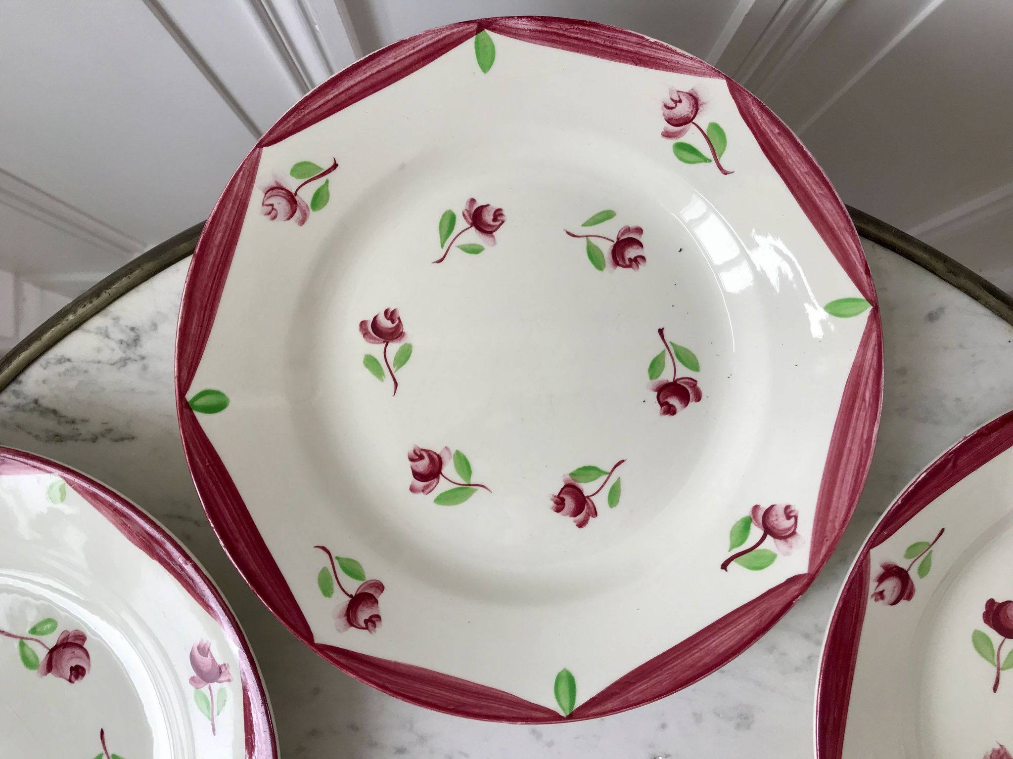 Set of 5 flat plates digoin sarreguemines model aigues-vives hand painted years 30-40
