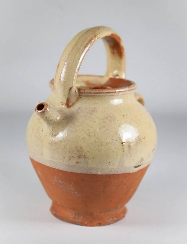Vintage pottery, half-glazed terracotta water pot, jug, kitchen, decoration, pottery