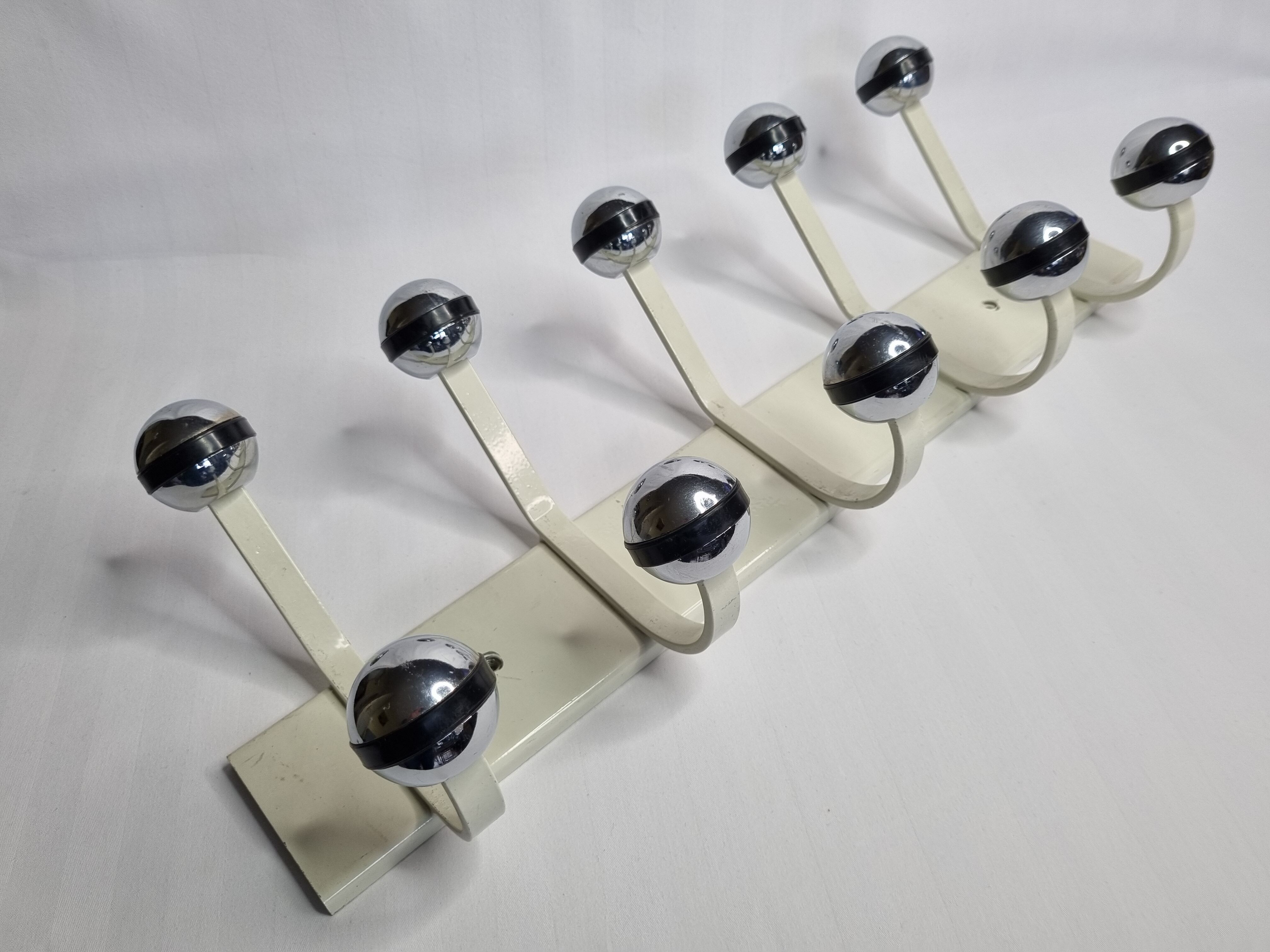 Vintage wall coat rack, five hooks, 70s