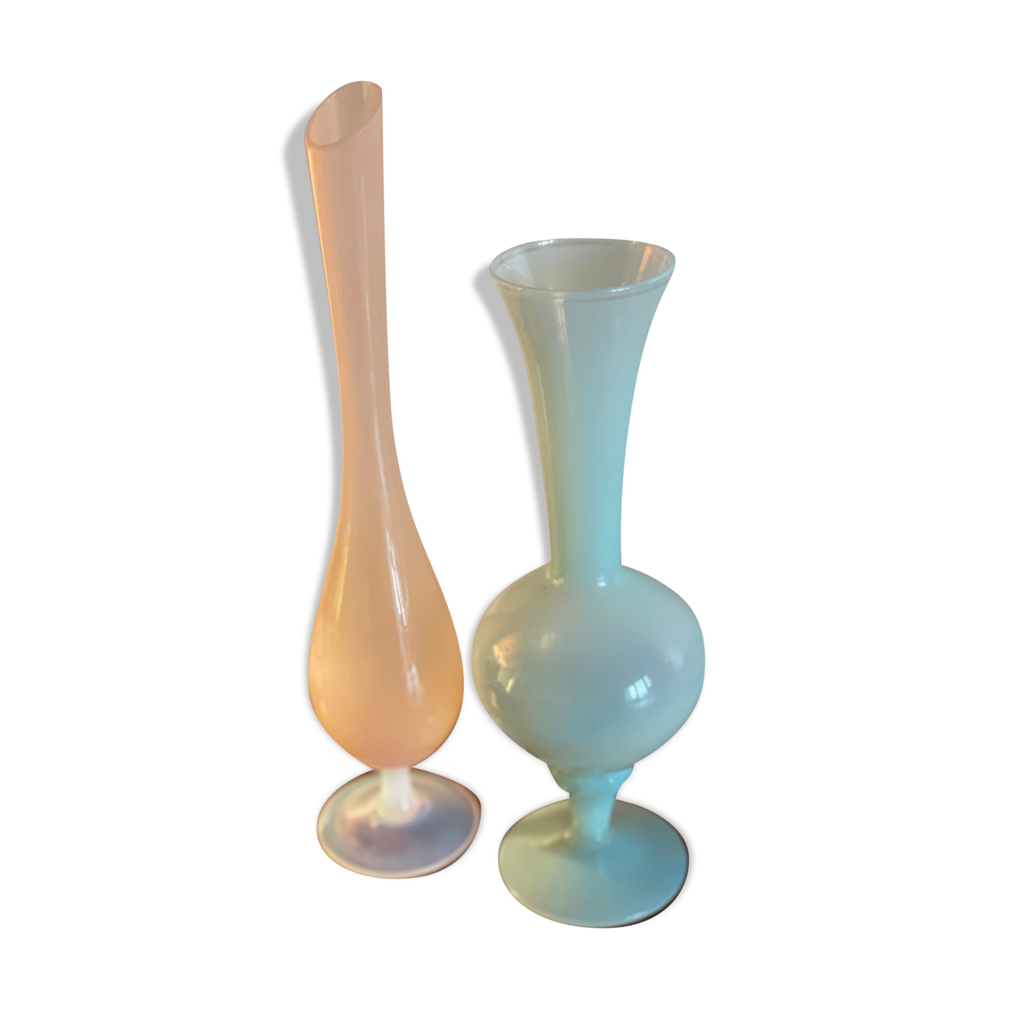 Duo de soliflores en opaline rose et bleu gris