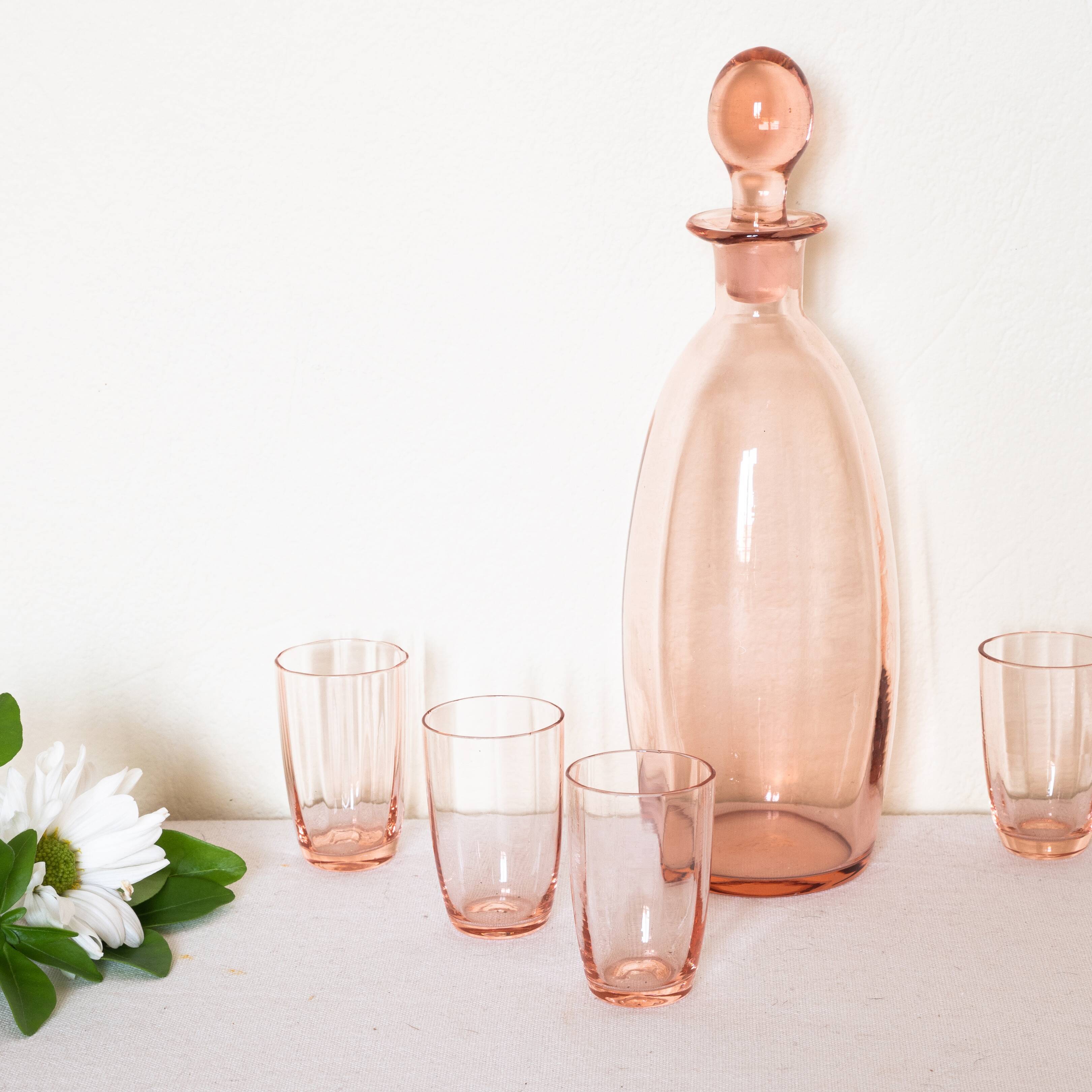 Old pink fine glass liquor service