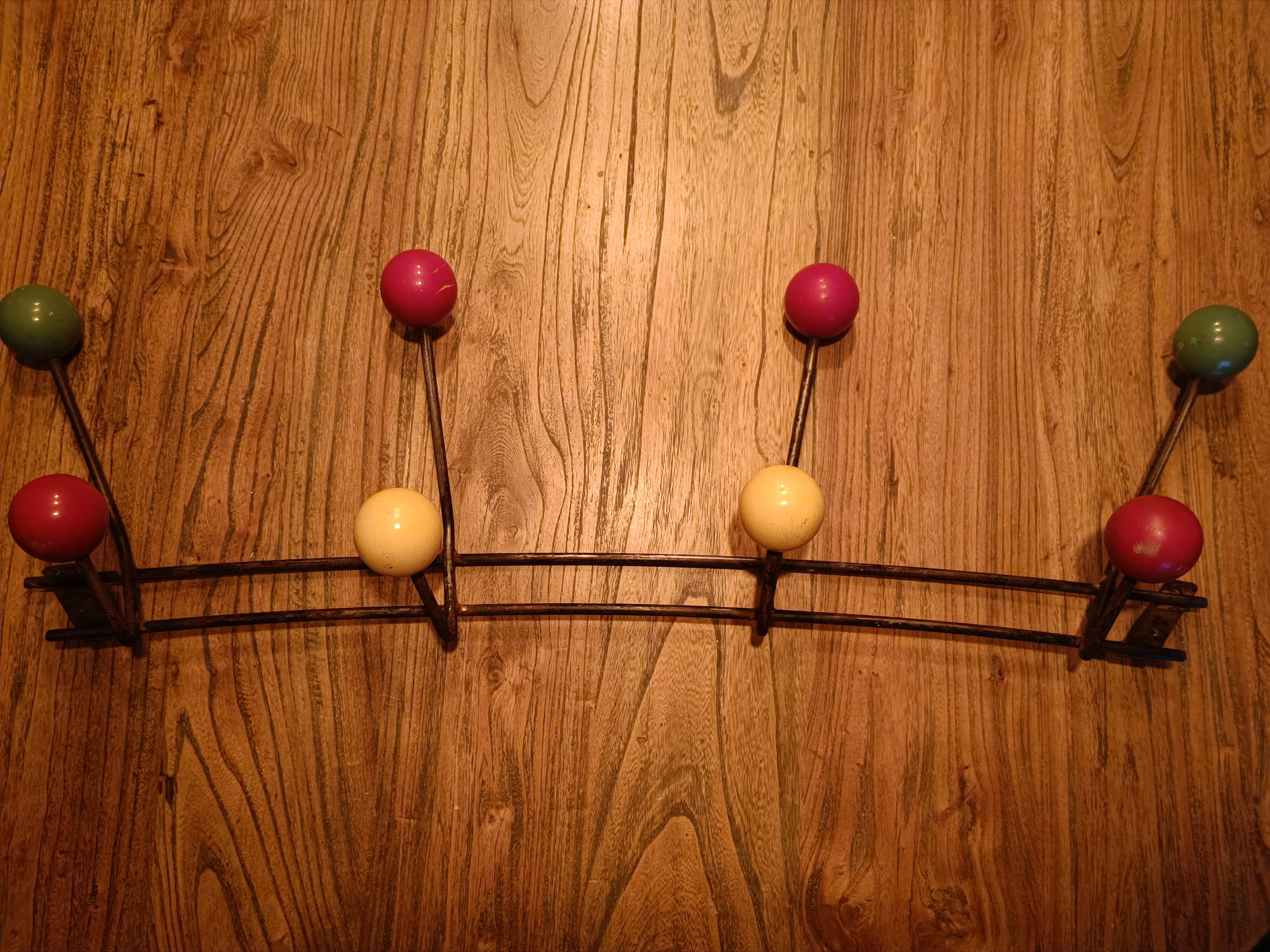 Vintage wall coat rack 8 balls