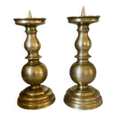 Pair of solid brass candlesticks from the 19th century.