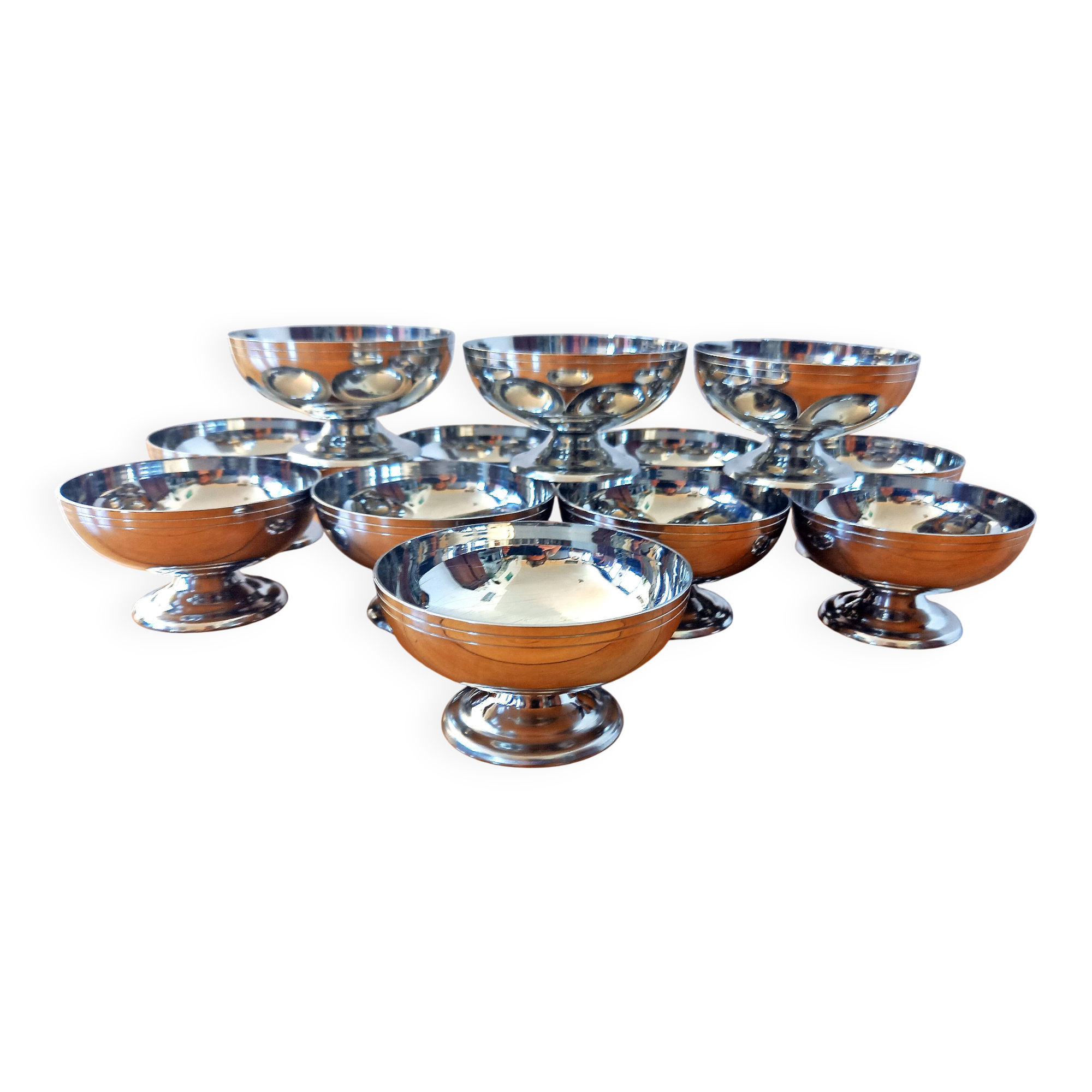 12 Vintage LETANG REMY Ice Cream Cups/Dessert Cups 18/10 Stainless Steel