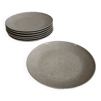 Set of 6 large plates + 1 in speckled enameled ceramic
