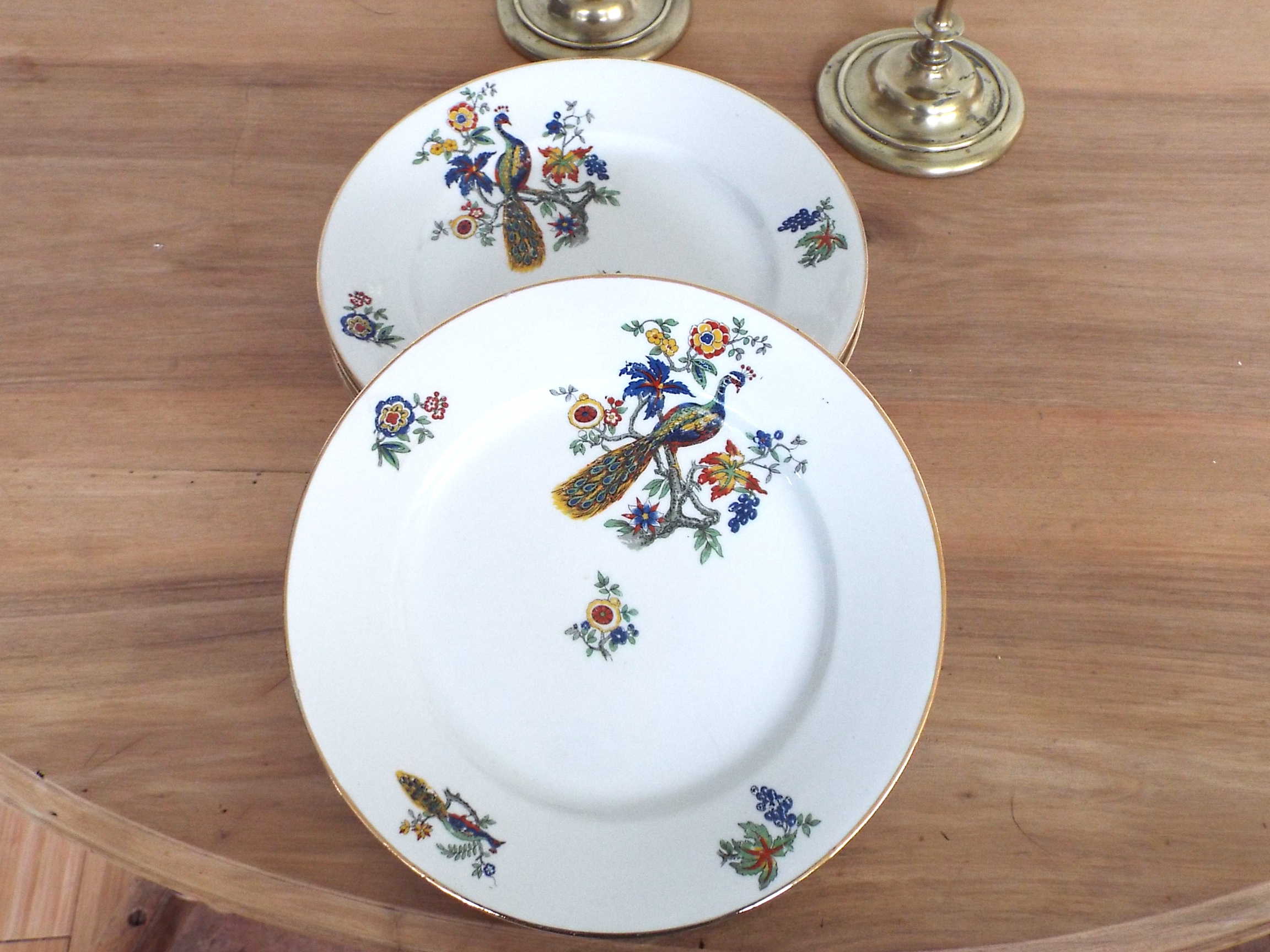 6 flat porcelain plates peacock