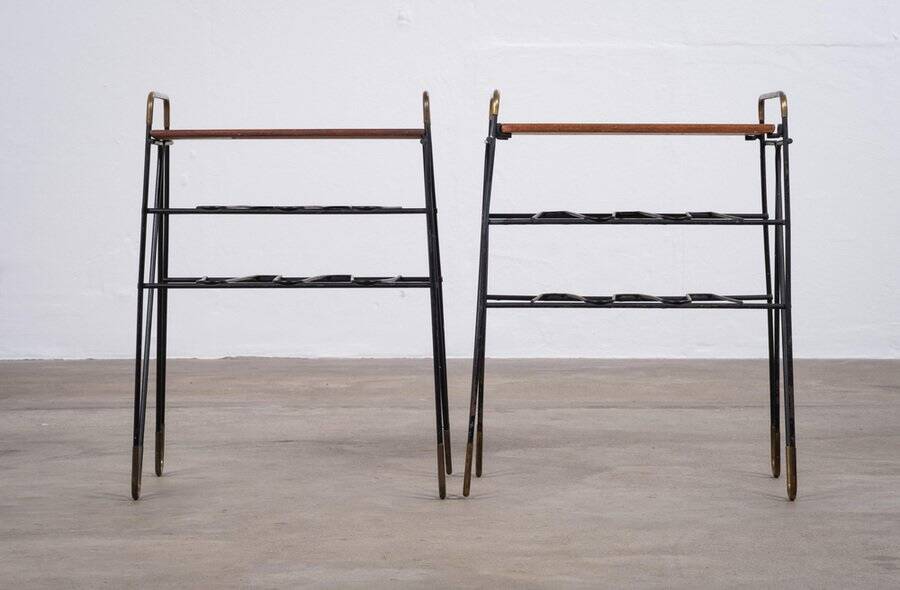 Vintage Teak Side Tables with Metal Frame, Denmark, 1960s, Set of 2