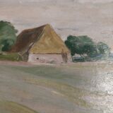 Tableau peinture huile sur carton paysage champêtre début XXème