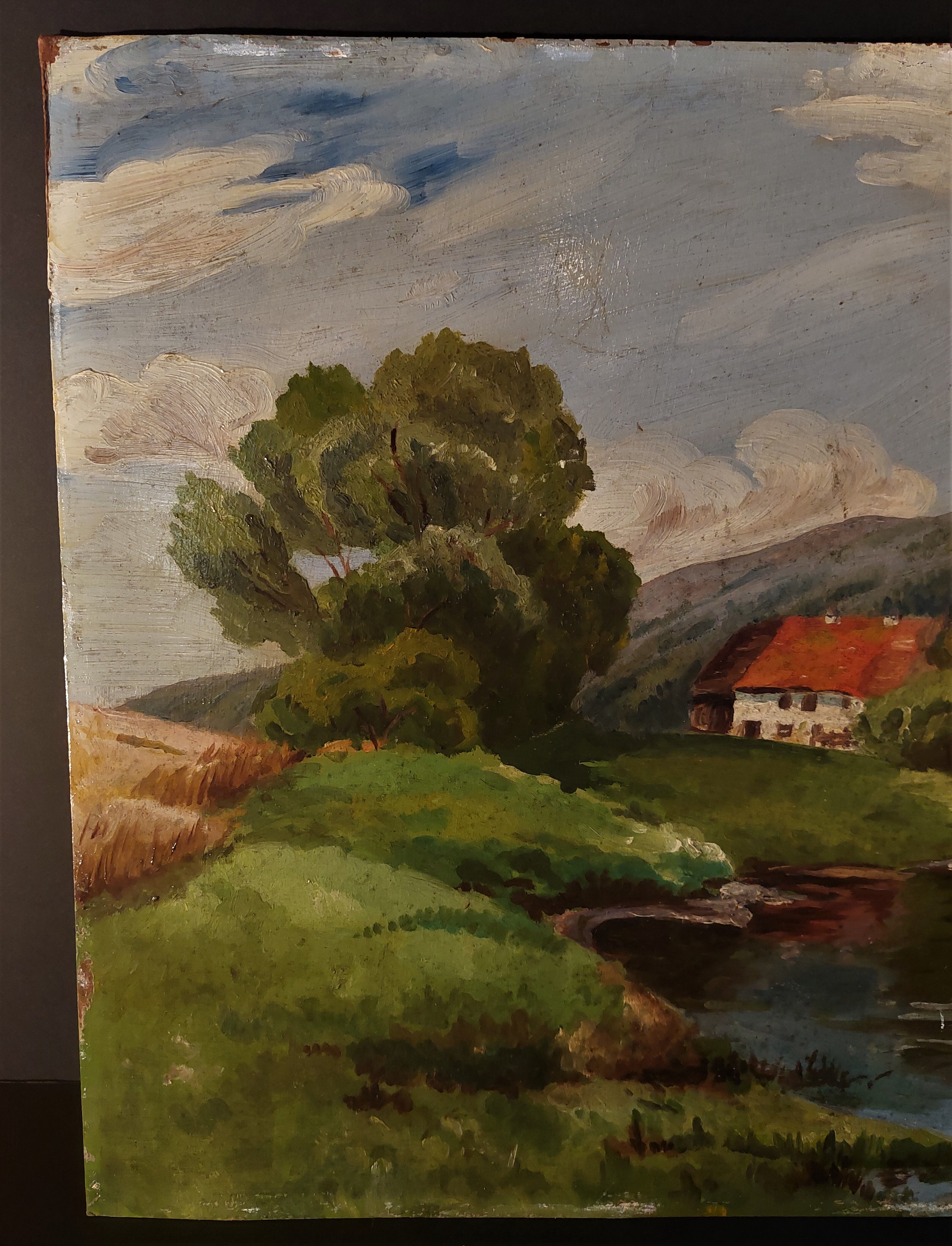 Painting oil on panel landscape Basque country