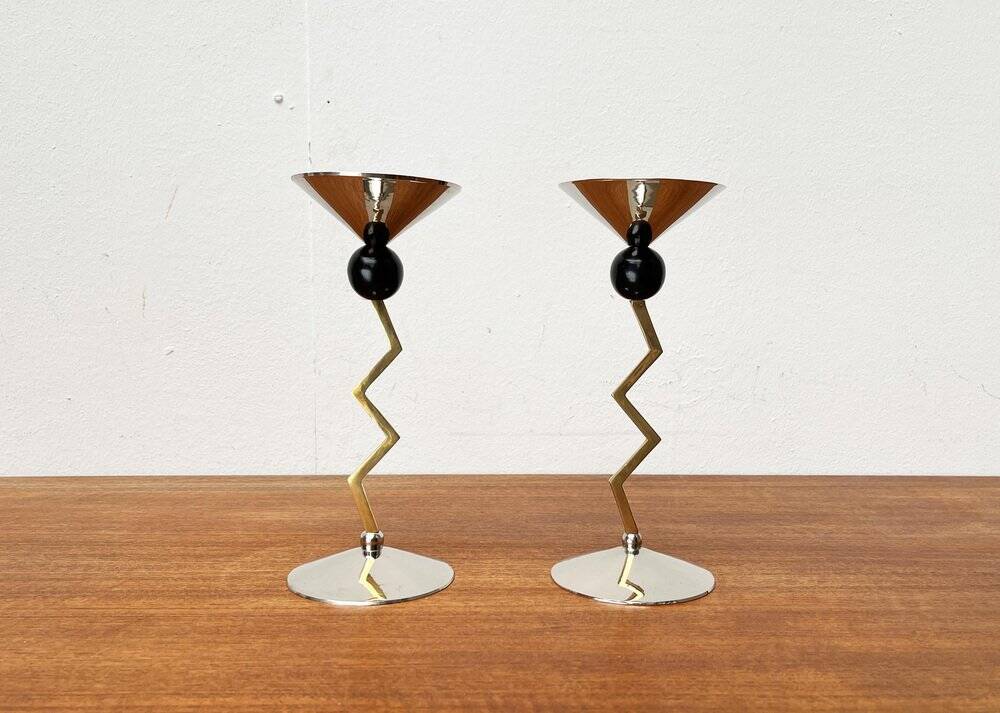 Italian postmodern metal candle holders, 1980s, set of 2