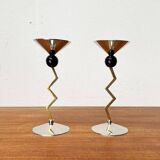 Italian postmodern metal candle holders, 1980s, set of 2