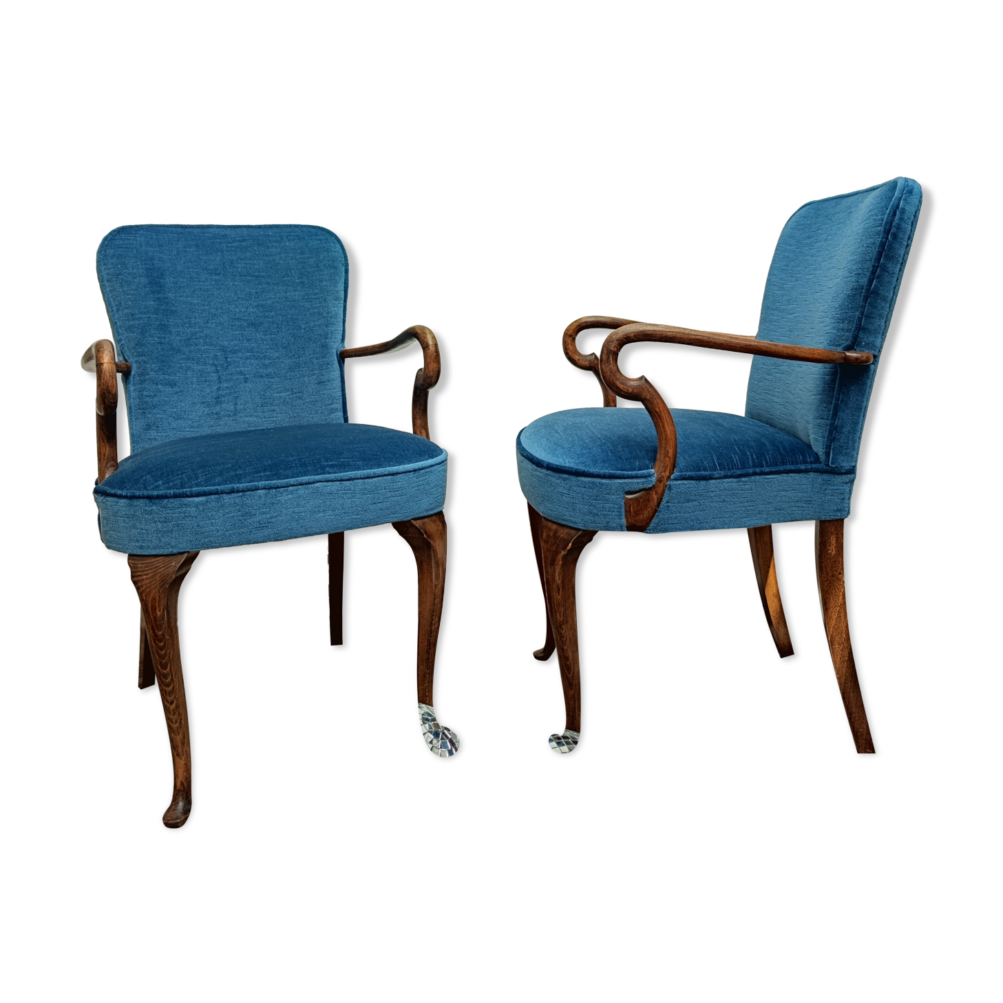 Pair of blue velvet armchairs