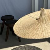 Large suspension, rattan luminaire in hat shape D:80cm