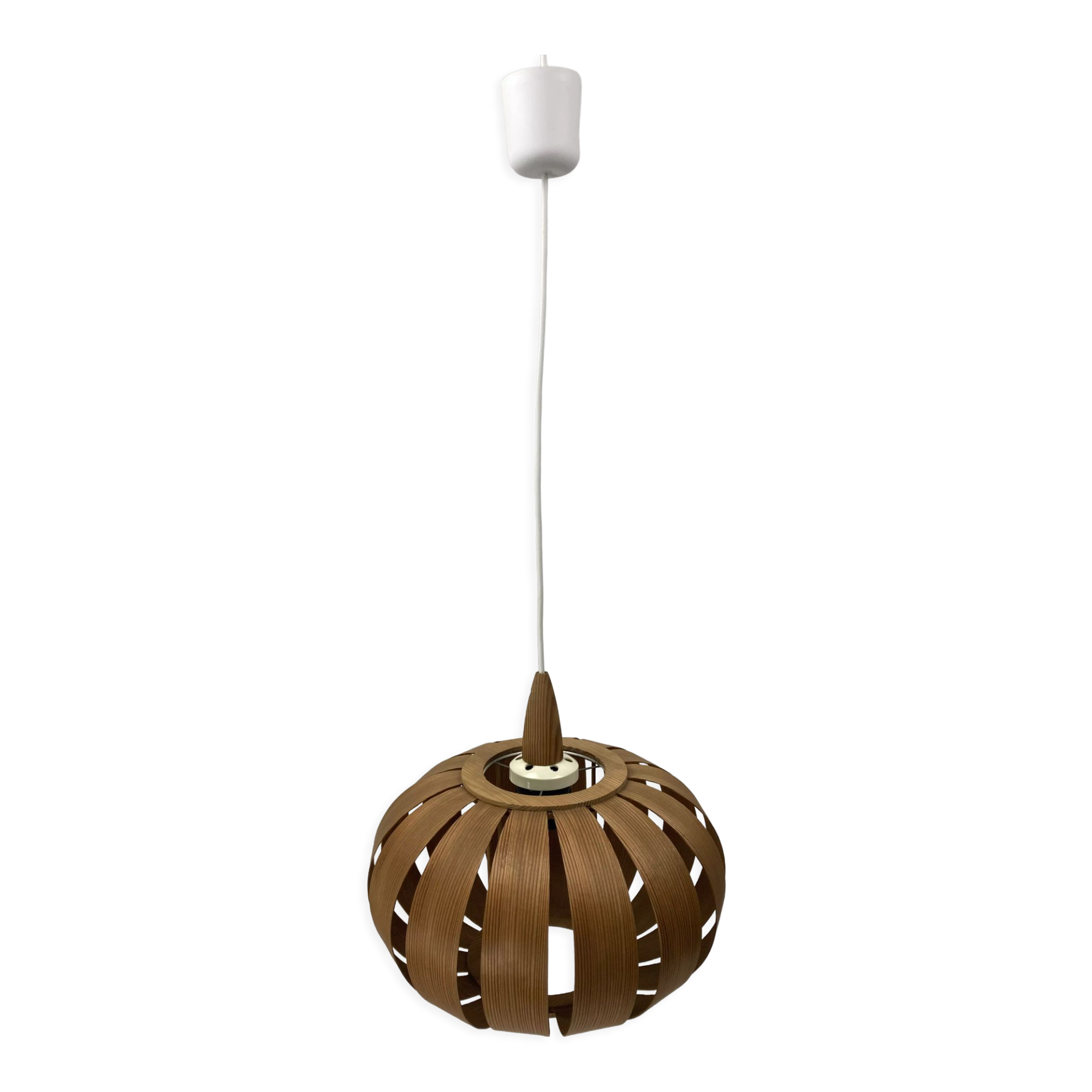 Scandinavian UFO Mushroom Pendants in Wood Veneer, 1970s