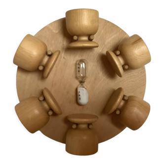 6 wooden egg cups hourglass wall mount Scandinavian wood