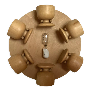 6 wooden egg cups hourglass wall mount Scandinavian wood