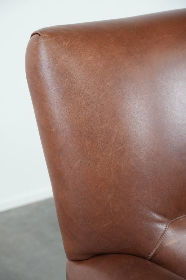 Comfortable Armchair Made of Cognac-Coloured Cow Leather in English Style