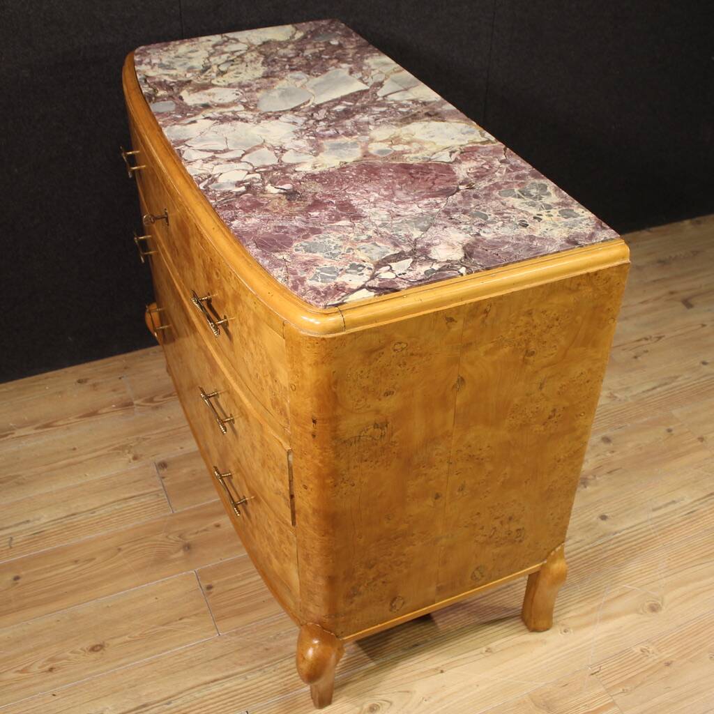 Commode en bouleau du XXe siècle avec plateau en marbre