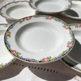 6 Digoin opaque porcelain soup plates with floral pattern "3984"